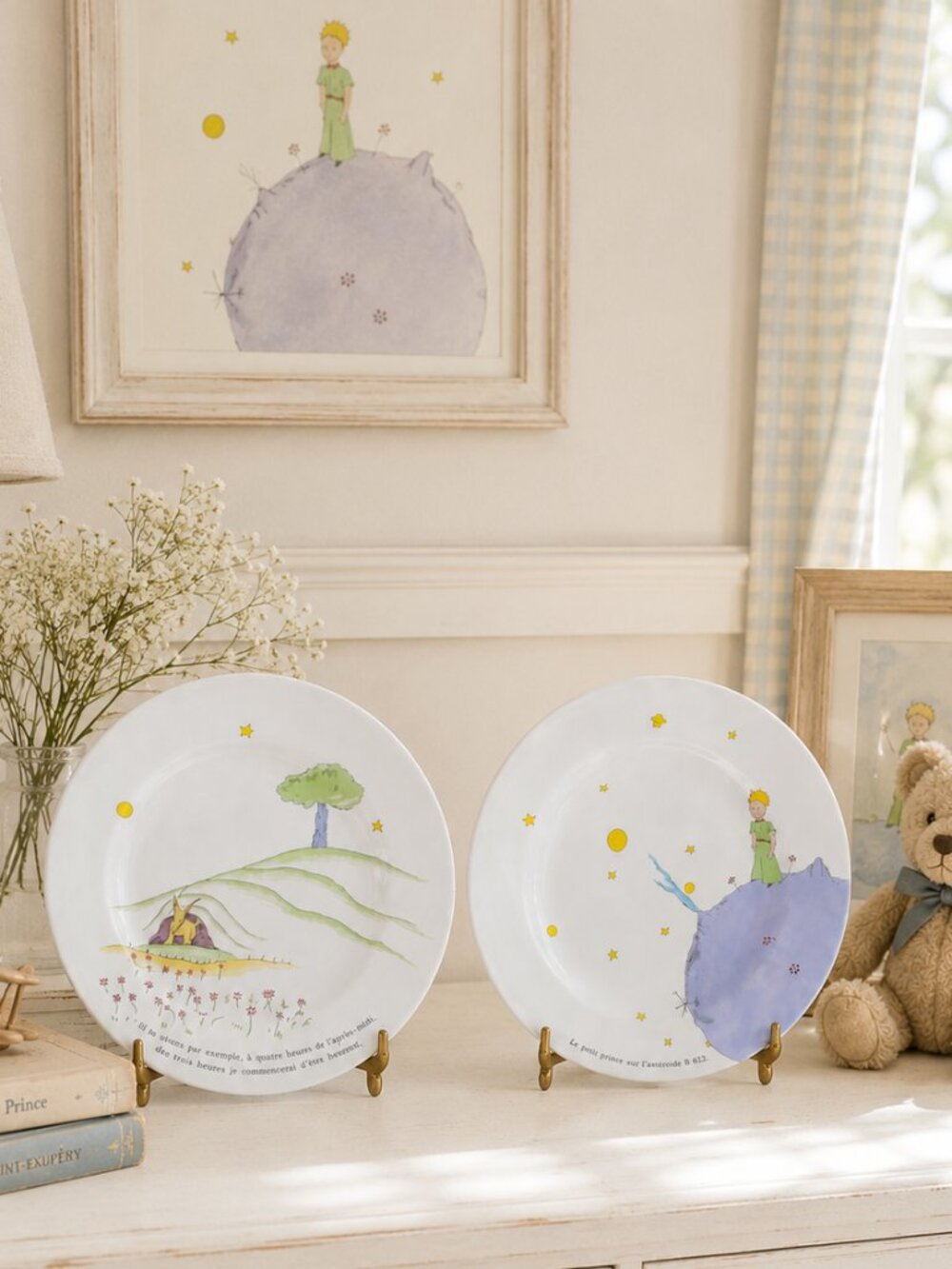 2 Vintage Faiencerie De Gien "Le Petit Prince" Illustration Collectible Plates
